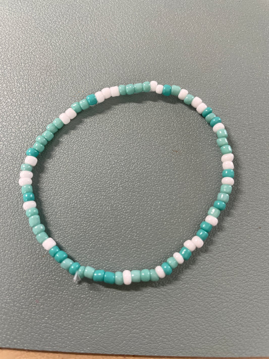 Teal and White Seed Bead Bracelet